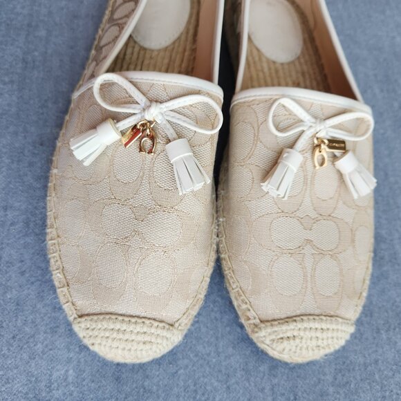 EUC Coach Carson Espadrille Signature Jacquard Slip-On Flat Jute-Foot Bed Beige - Picture 5 of 13
